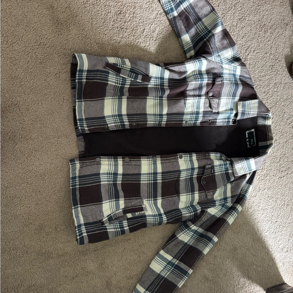 Hurley Men's Casual Plaid Jacket- Brown , White, and Gray
